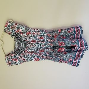 Express Floral Smocked Tassel Tie Romper Culotte XS White Coral Aqua